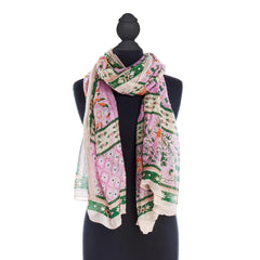 Folk Flower Print Blue Scarf