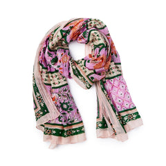 Folk Flower Print Blue Scarf